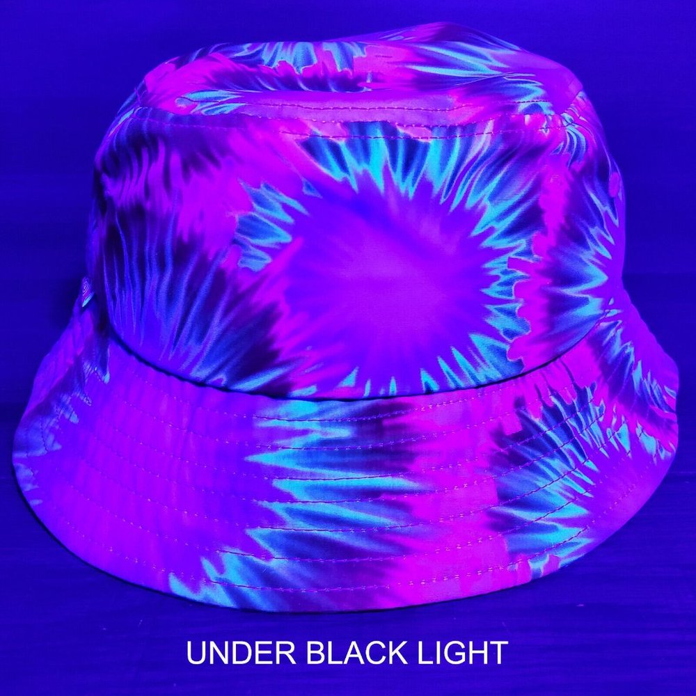 Blacklight Reactive Tie Dye Bucket‎ Hat Rainbow Multi-Color Pattern Cap NWT